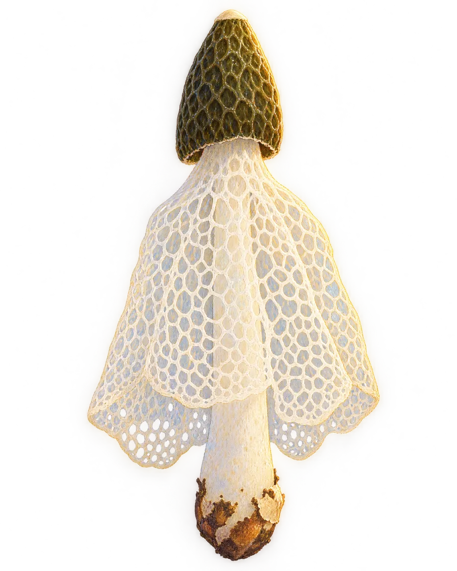 Illustration of Veiled Lady (Phallus indusiatus)