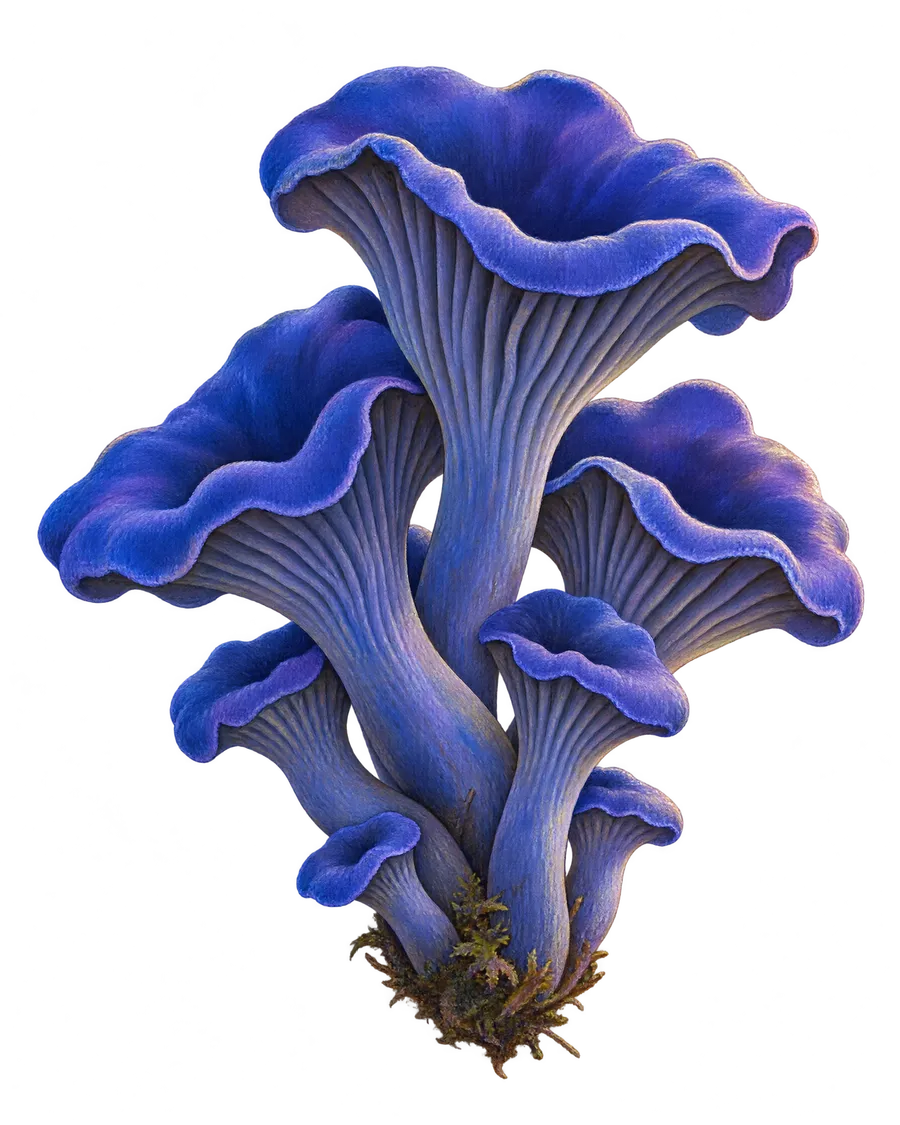 Illustration of Blue Chanterelle (Polyozellus multiplex)