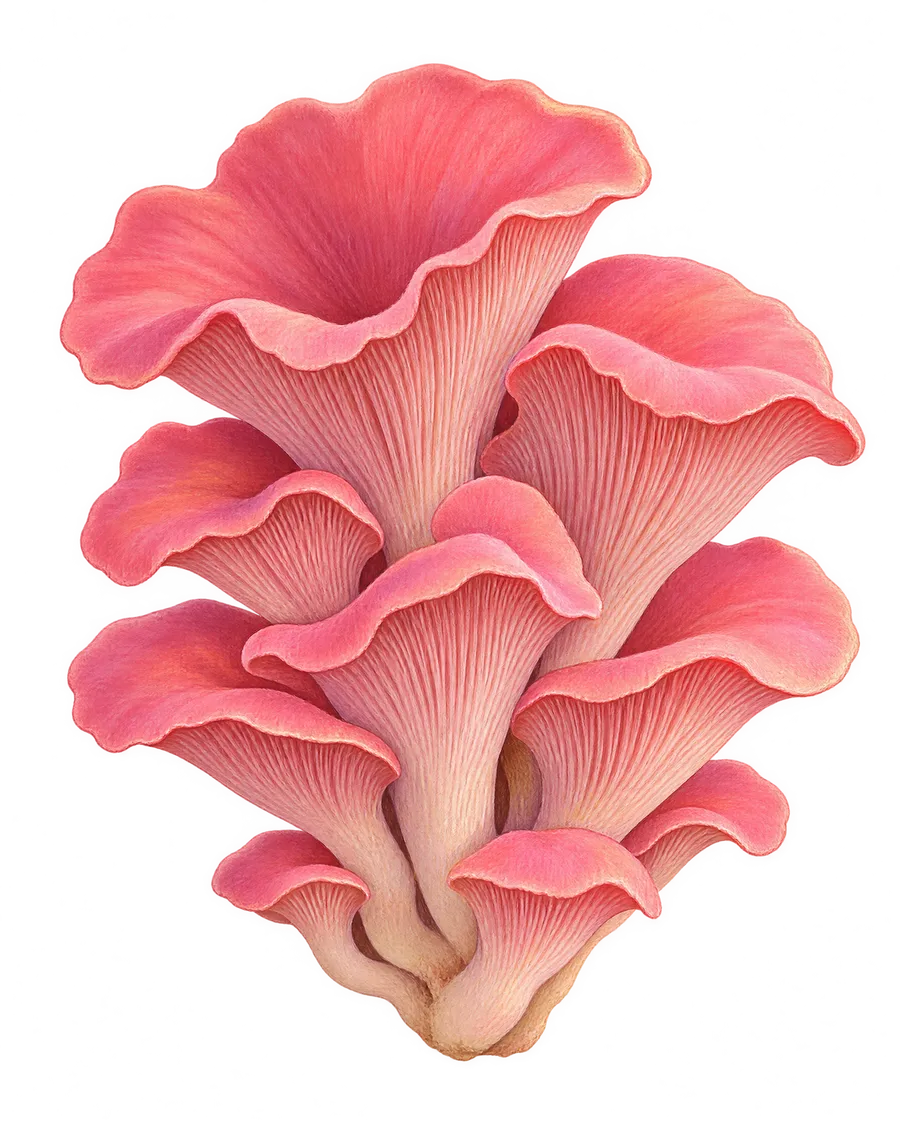 Illustration of Pink Oyster (Pleurotus djamor)